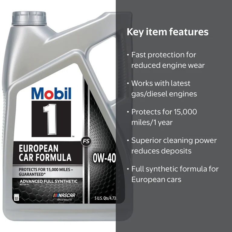 Mobil 1 FS European Car Formula Full Synthetic Motor Oil 0W-40, 5