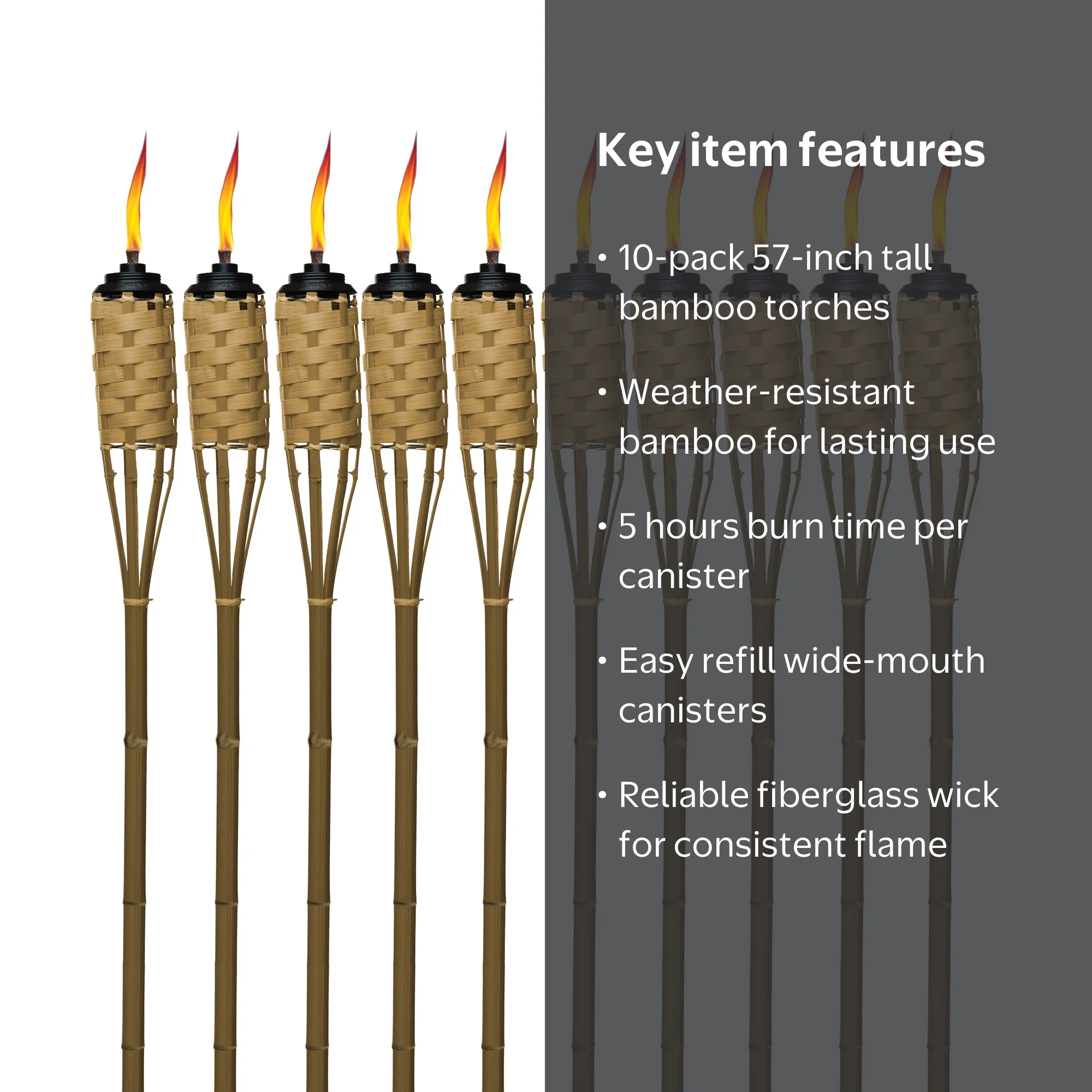 TIKI 57-Inch Bamboo Torches, 10-Pack – Weather-Resistant Outdoor