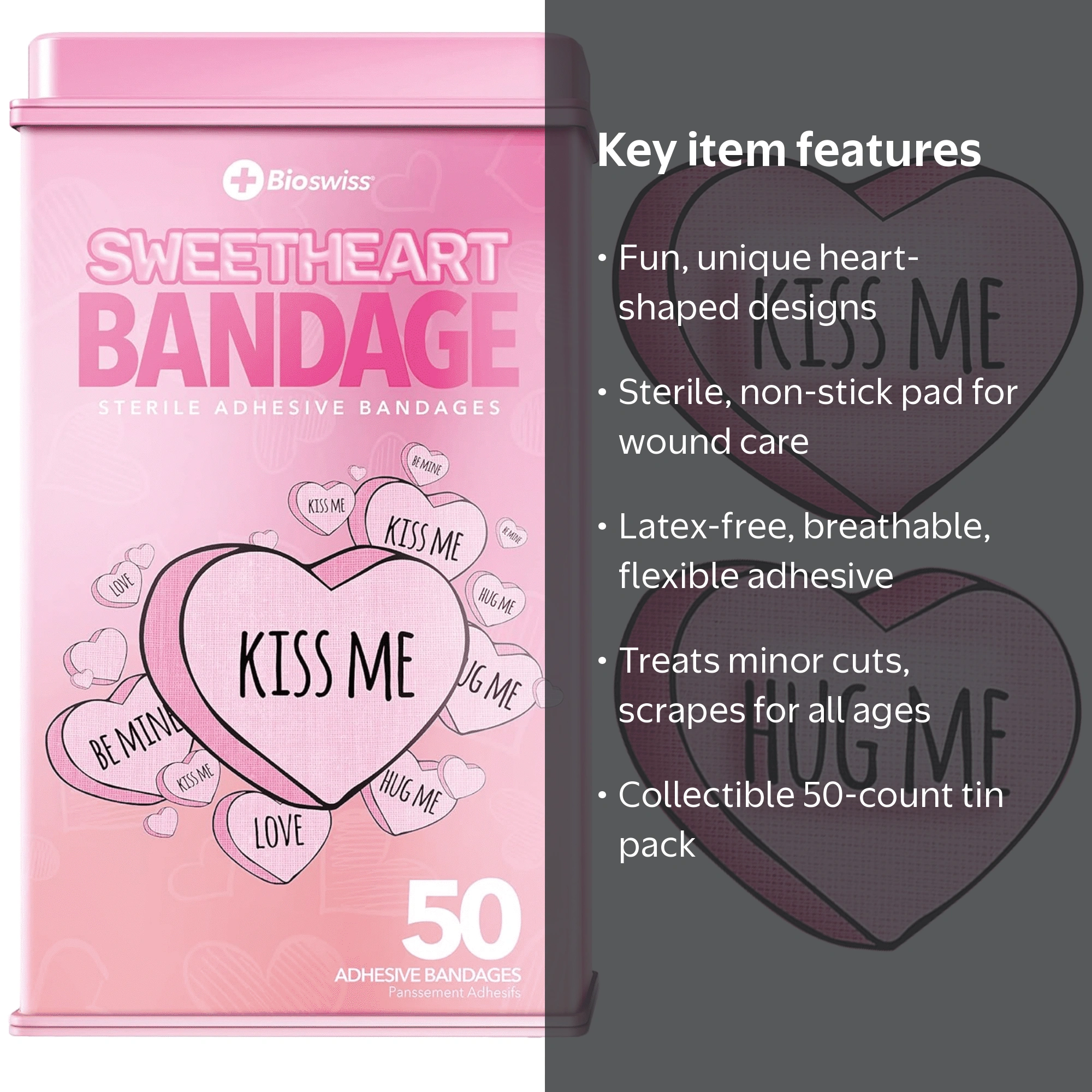 BioSwiss Bandages, Valentine Heart Shaped Self Adhesive Bandage