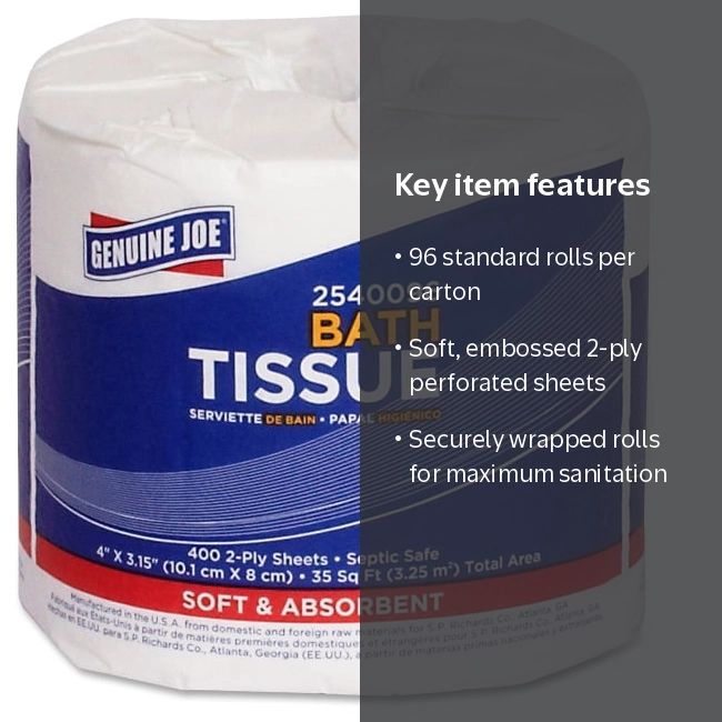 Genuine Joe Solutions, Bath Tissue Roll, 2-ply, 96 White - Walmart.com