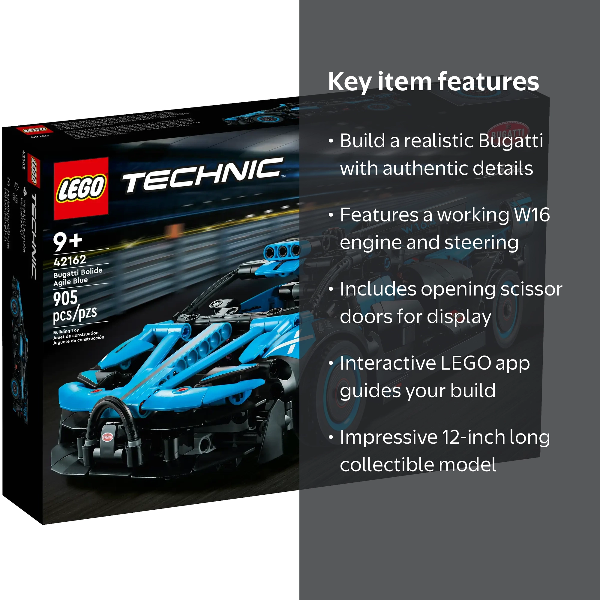 LEGO, Technic Bugatti Bolide, 42162, 1351 Pieces, Blue Color