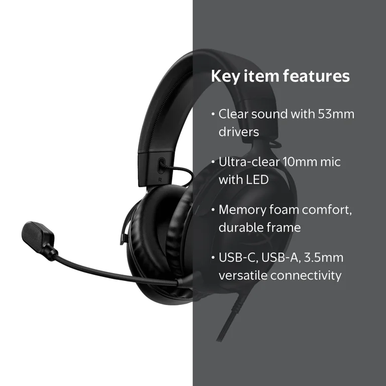 HyperX, Wired Gaming Headset, Angled 53mm Drivers, Ultra-Clear Mic