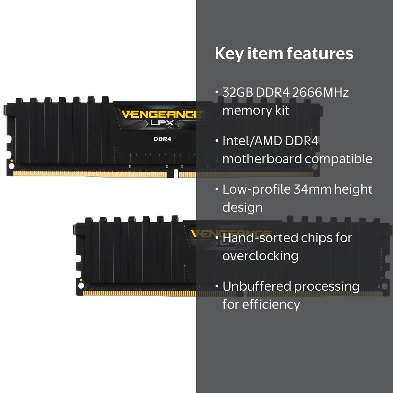 Corsair, Vengeance LPX DDR4 Memory Kit, 32GB, 2666MHz, Black