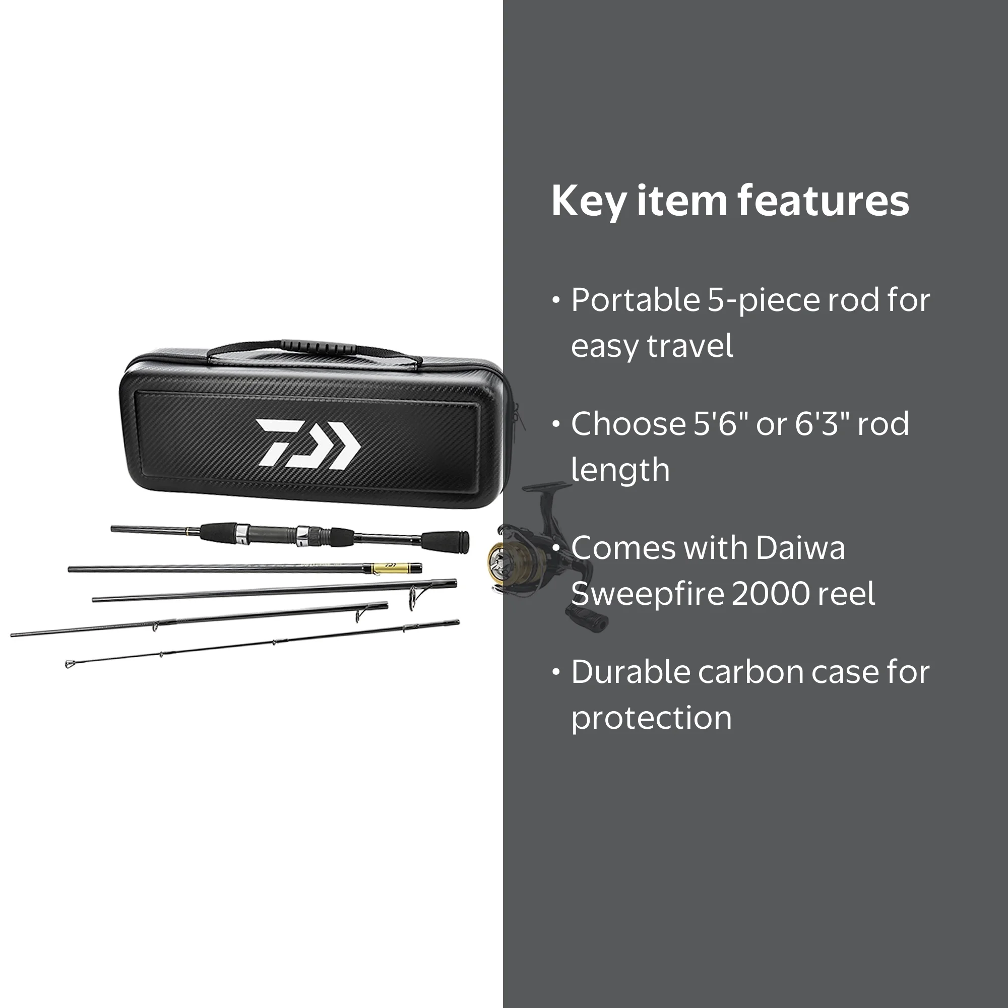 Daiwa Carbon Case Travel Spinning Rod and Reel Combo Kit