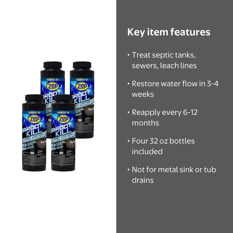 Zep Root Kill, 32 oz Case of 4, Root Killer for Clogged Drains