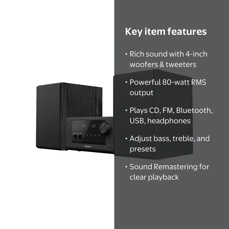 Panasonic Bluetooth Compact Home Stereo System with 2-Way Speakers