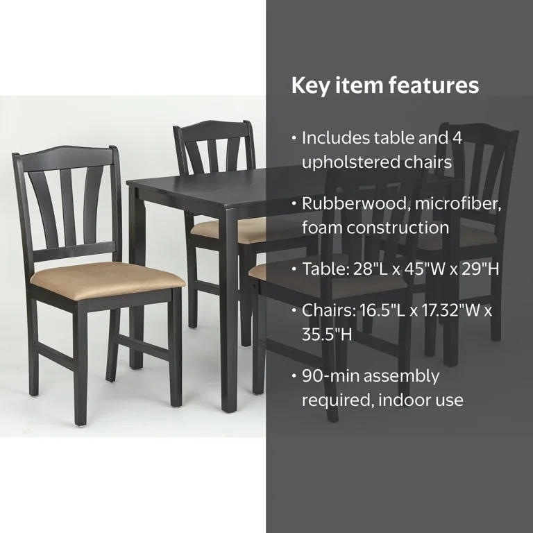 TMS Metropolitan 5-Piece Indoor Dining Set with Wood Table and