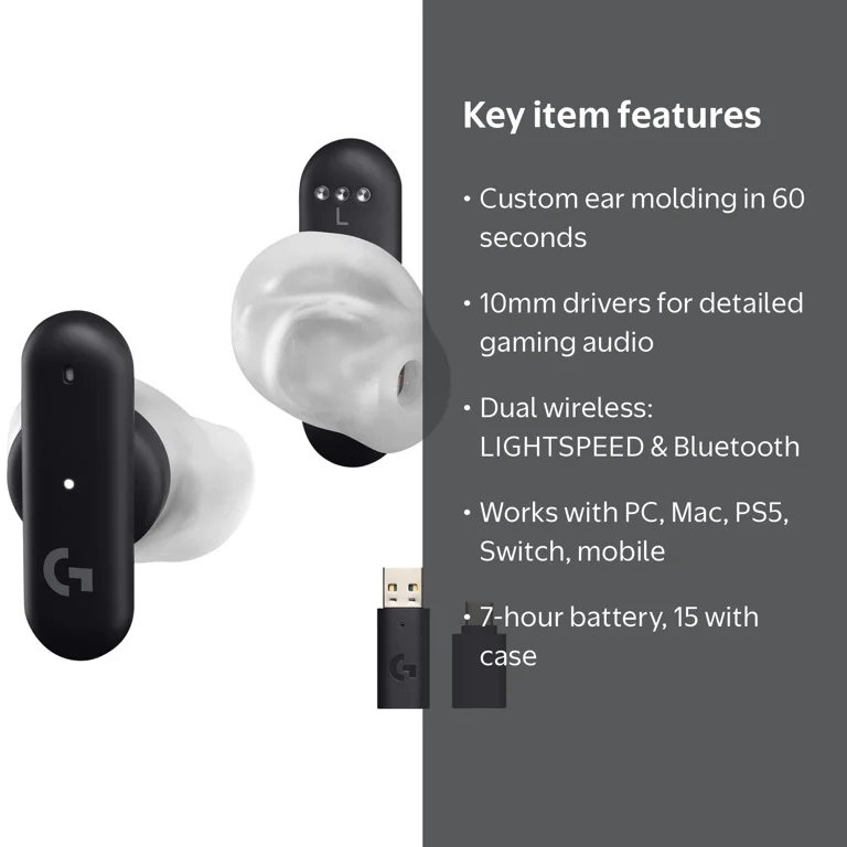 Logitech G FITS Wireless Gaming Earset Headphones, Headset for PC