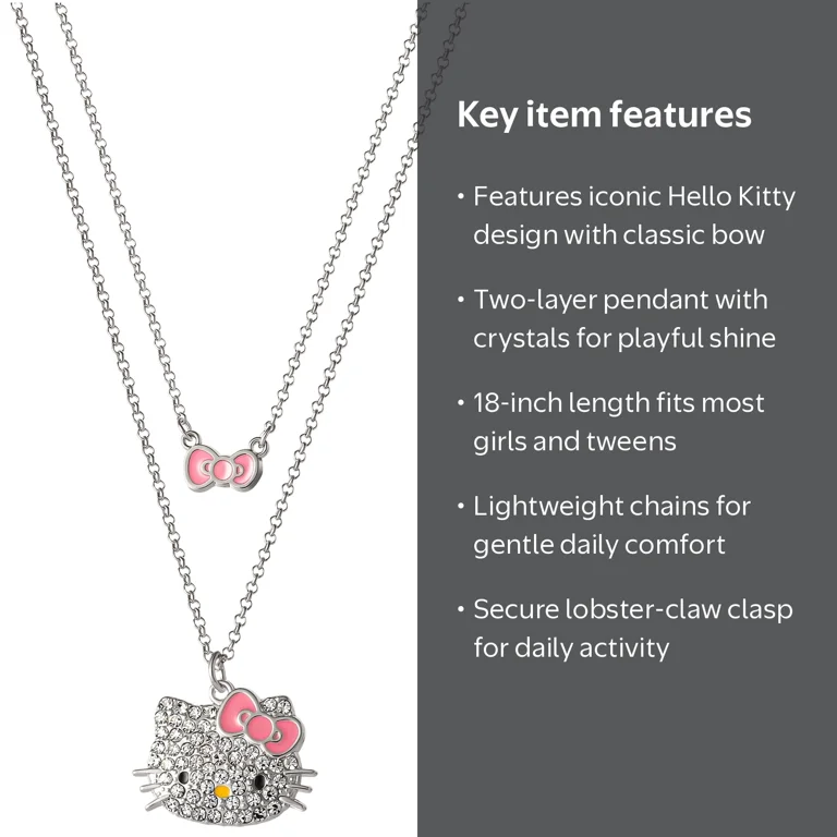 Hello Kitty Girls Layered Clear Crystal Hello Kitty with Bow