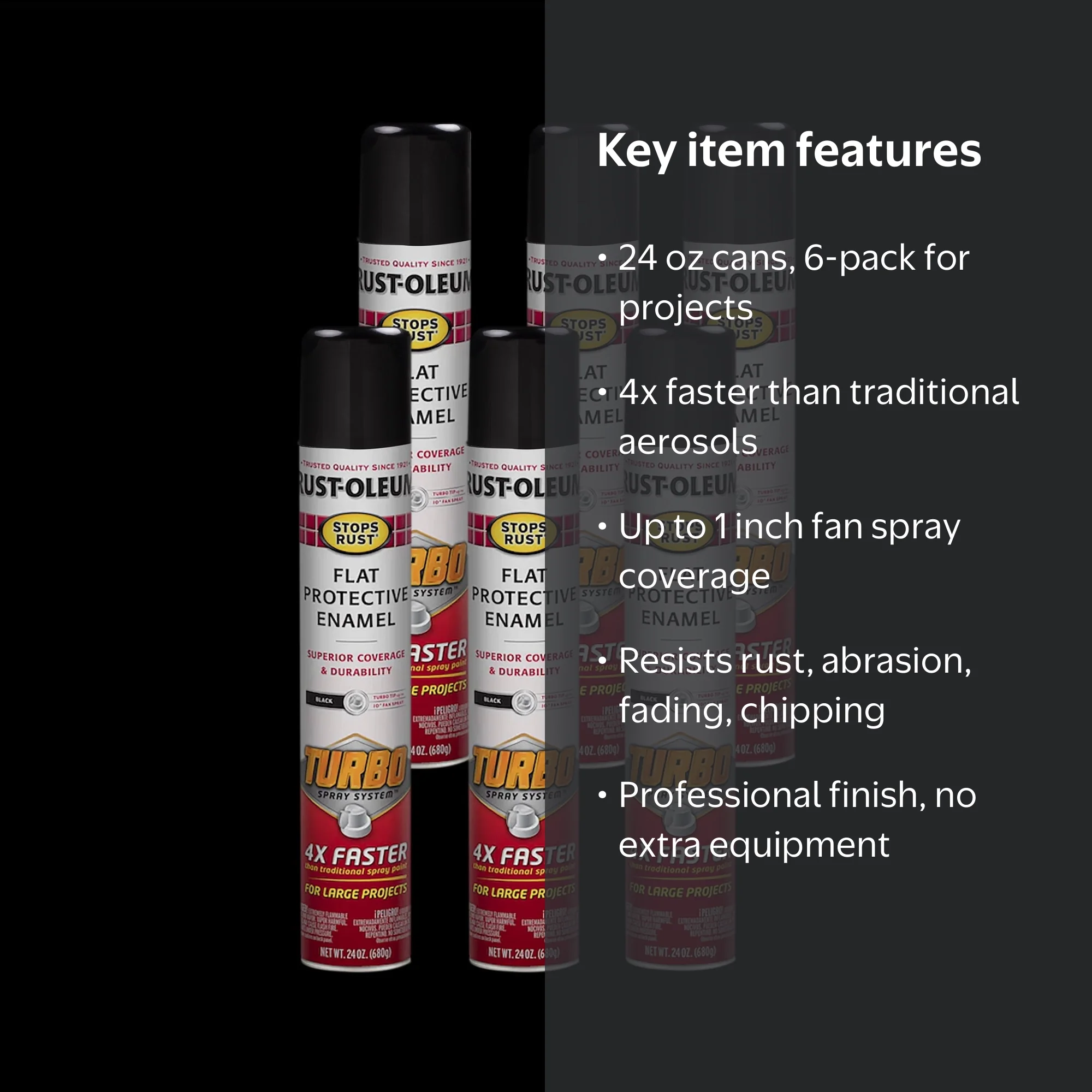 salsation トップ RUST Lサイズ 6 Pack, Black, Rust-Oleum Stops Rust Flat Turbo Spray Paint-376298