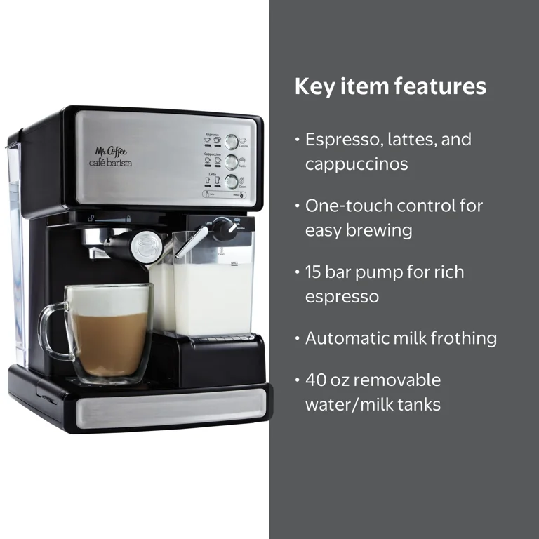 Mr. Coffee, Espresso and Cappuccino Maker, CafÃ© Barista, Silver
