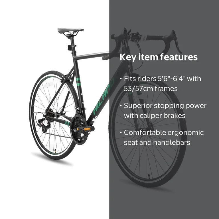 HILAND ロードバイク ブラック・グリーン Hiland Aluminum Road Bike, Shimano 14 Speeds, 53/57cm Frame