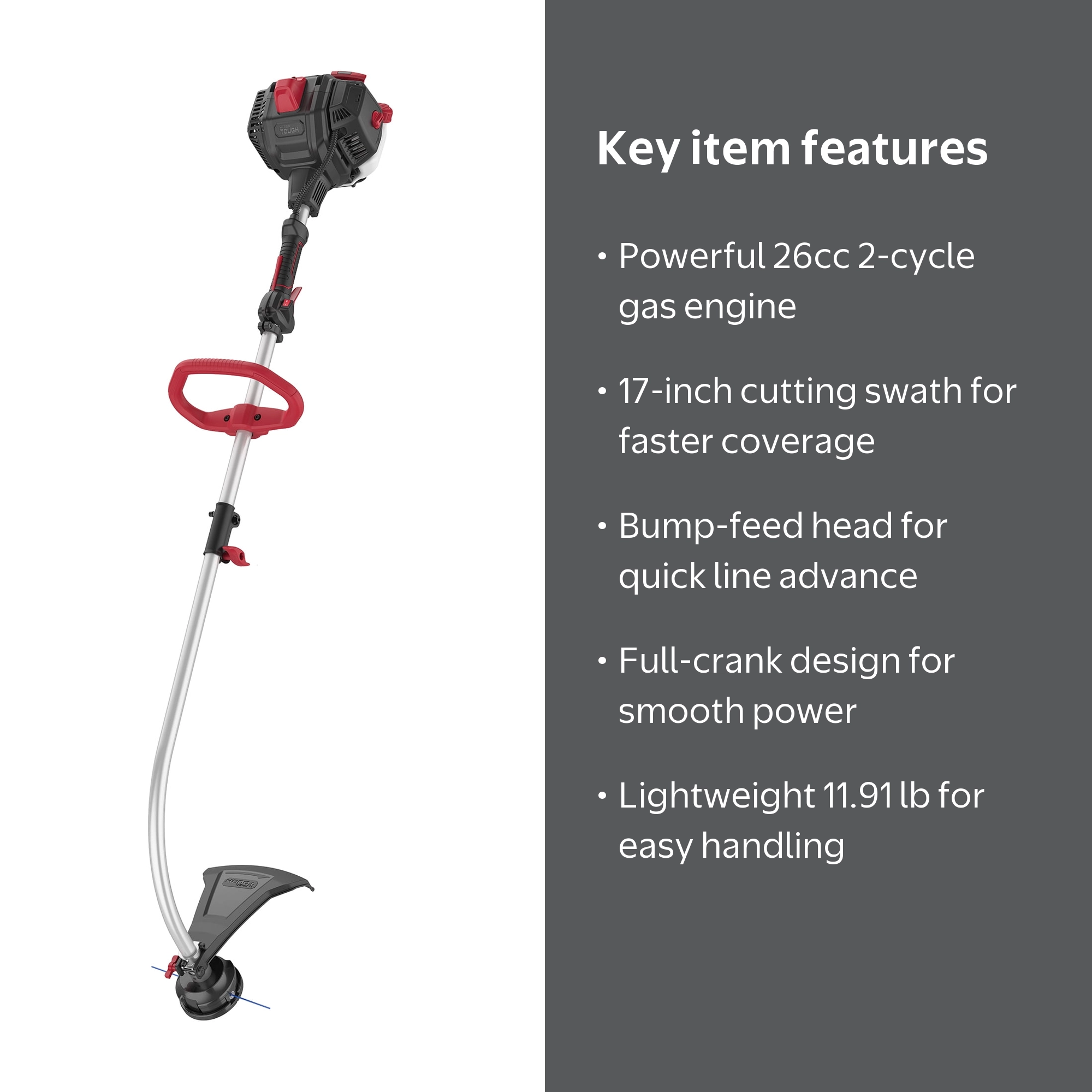 Free Shipping! Hyper Tough Gas Powered 26cc 2 Cycle 17-inch Curved