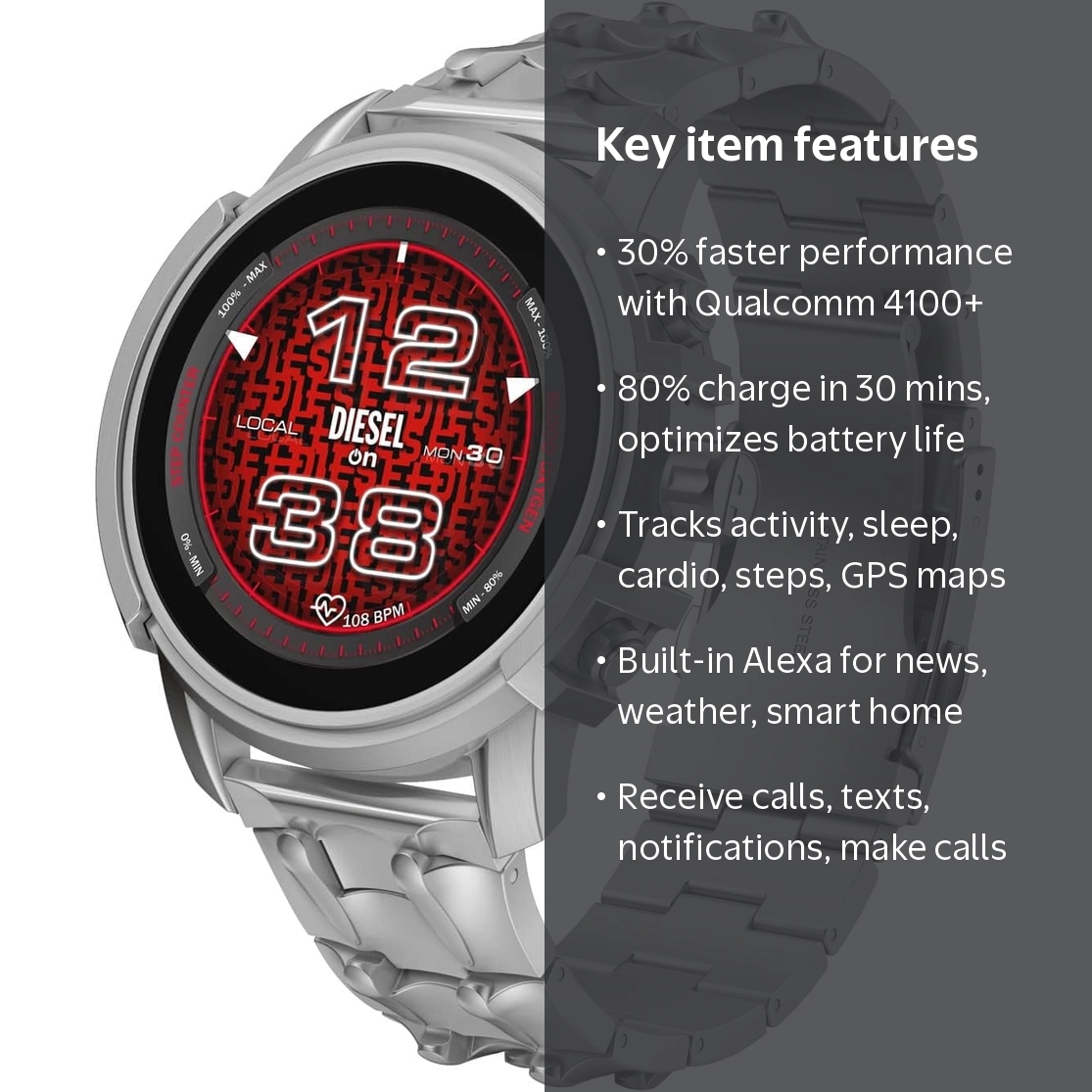 Diesel DZT2040 Griffed Gen 6 Silver Stainless Steel Bracelet Mens