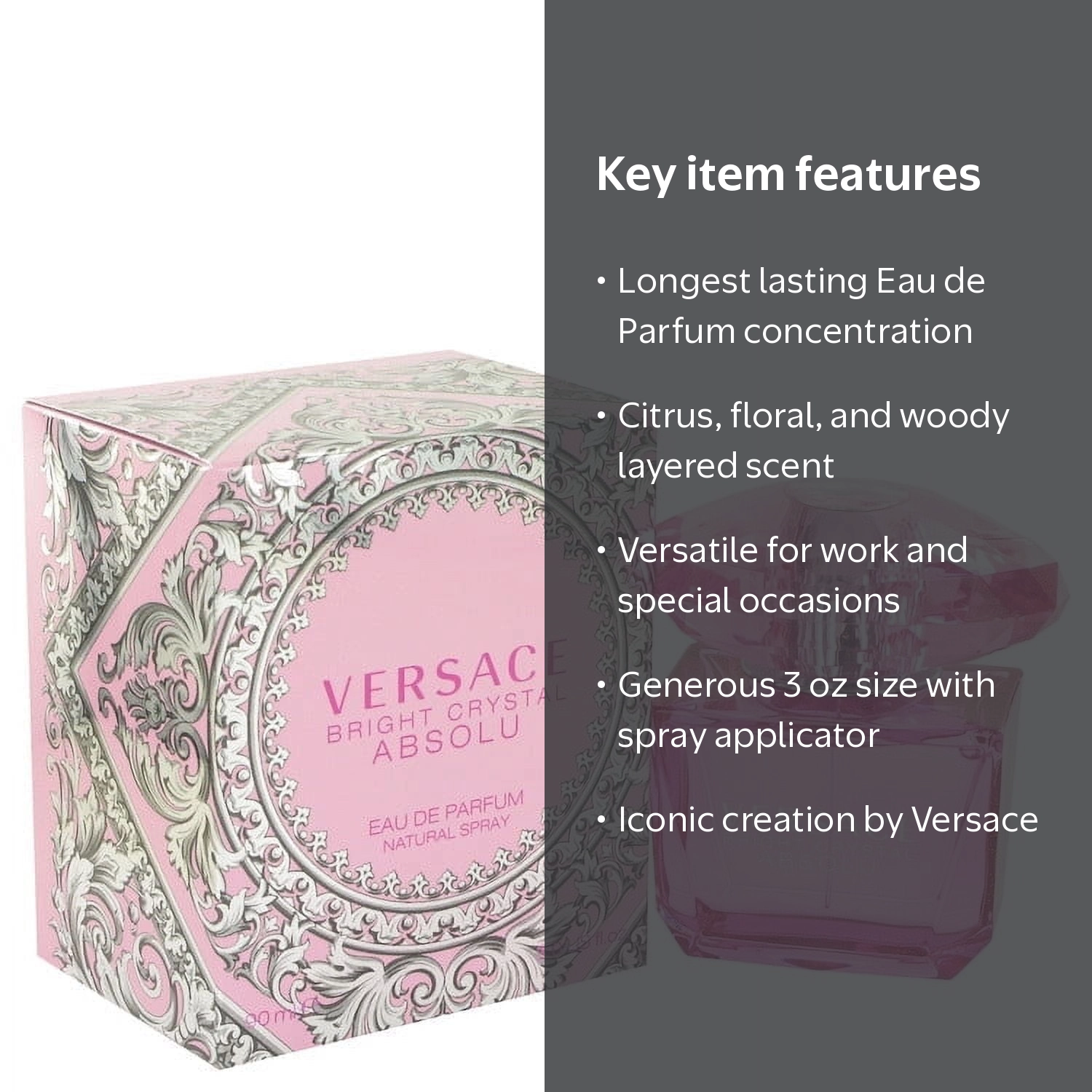 Versace Bright Crystal Absolu Eau de Parfum for Women, 3 oz