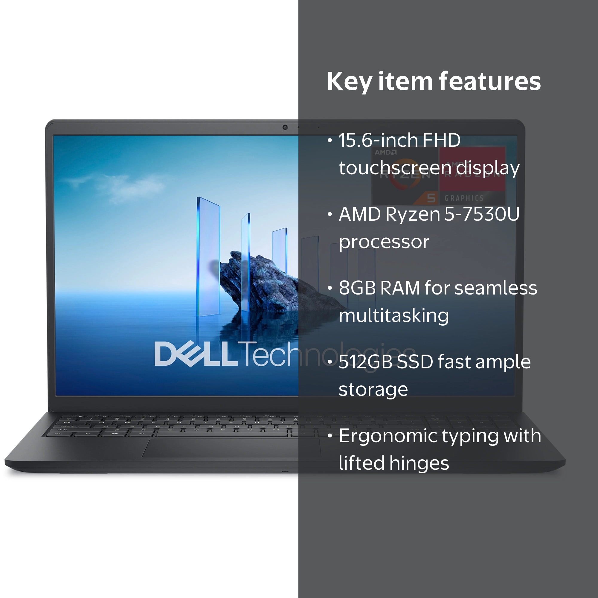 Dell, Laptop, 15.6-inch FHD Touchscreen, AMD Ryzen 5-7530U