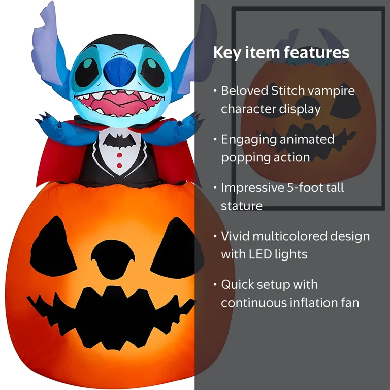 Disney　ハロウィン バンパイヤ スティッチ 5' Gemmy Airblown Inflatable Stitch as Animated Vampire Rising