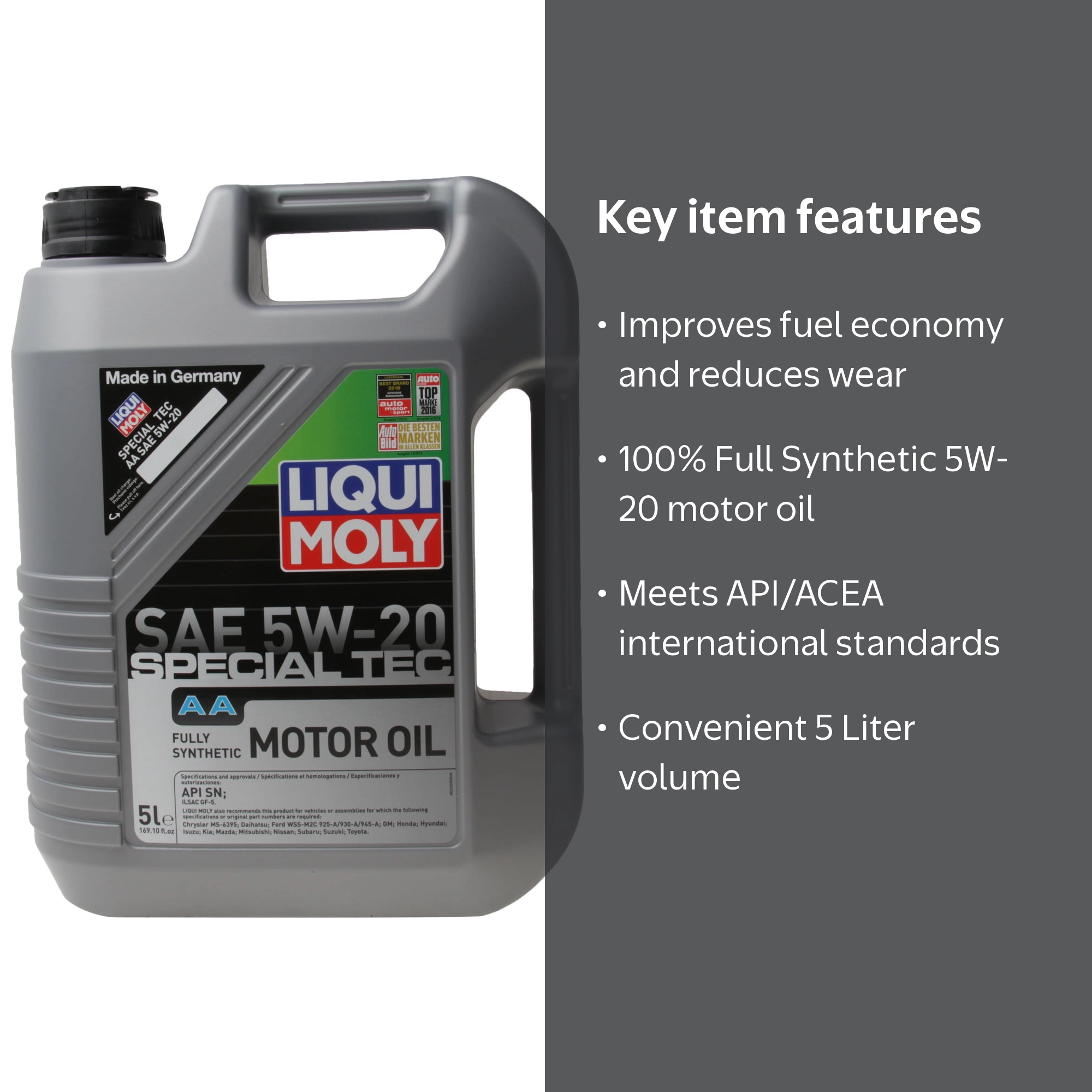 LIQUI MOLY, Special Tec Motor Oil, 5L, Full Synthetic 5W-20