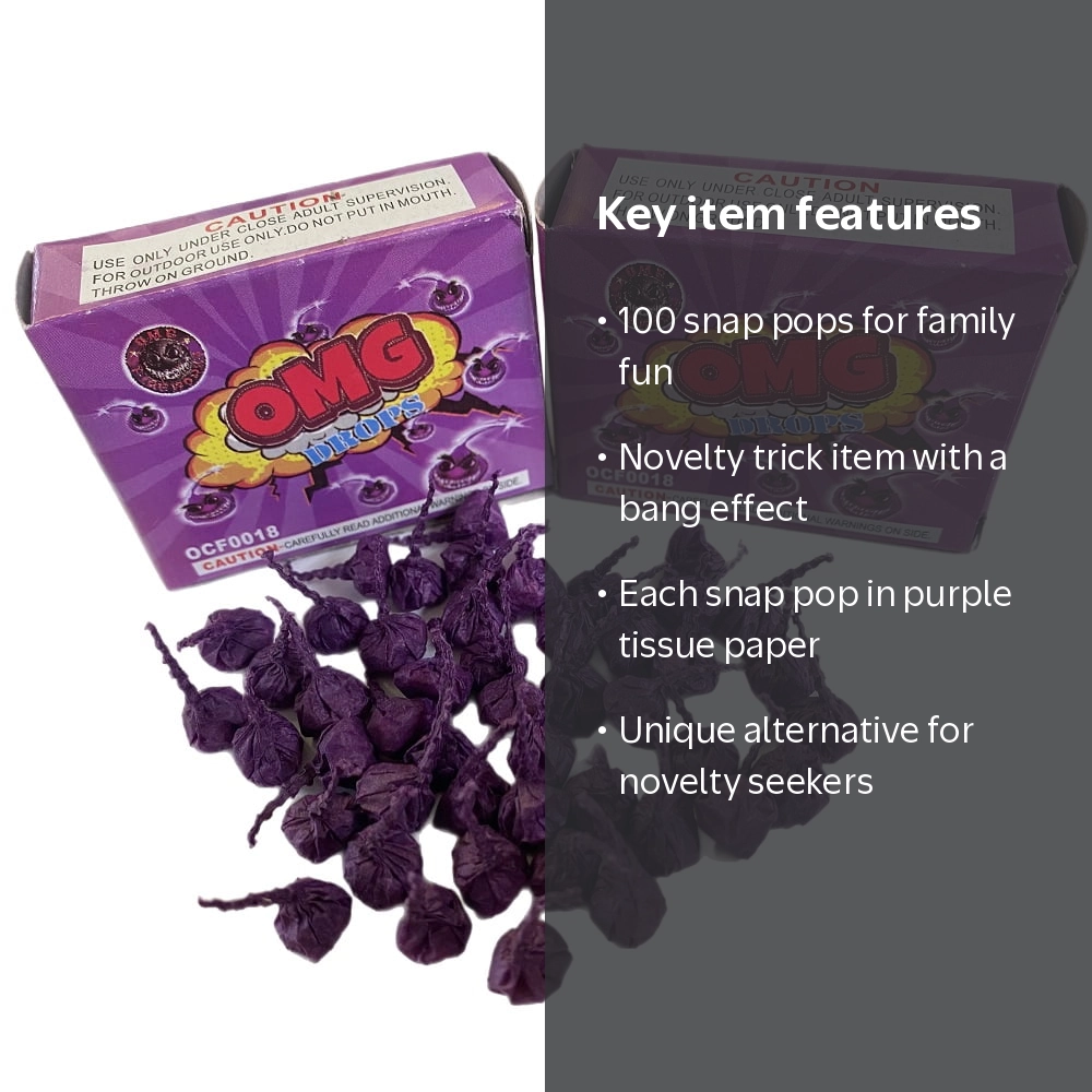 OMG Fireworks Snap Pops Poppers 50ct Box, Purple Tissue, Novelty