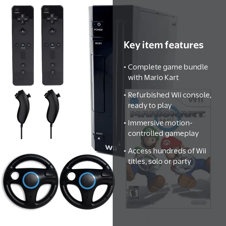 任天堂 Wii Nintendo, Restored Nintendo Wii Console, Black, Complete Bundle