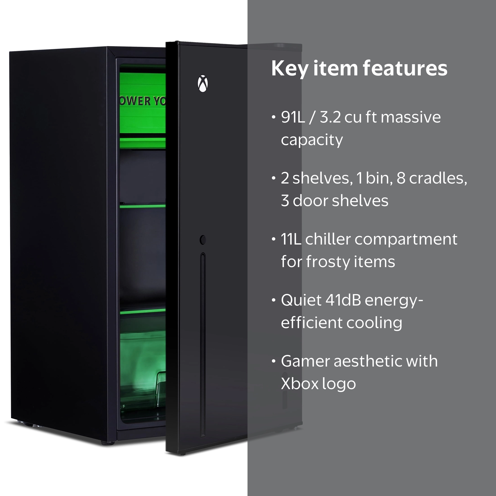 XBOX Series X 3.2 Cu Ft Gaming Fridge Matte Black with Internal