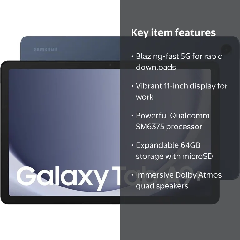 Samsung Galaxy Tab A9+ 5G, 11 in, 64GB, 4GB RAM, Blue, Metal