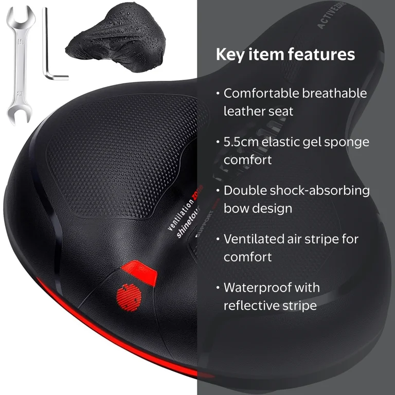 womens bicycle seat cushion Wide Bike for Women Men, Comfortable Soft Classic Vintage Padded Saddle Cushion, Large Comfort Replacement Seat for City, Beach Cruiser, Hybrid, Ebike, Mountain, Stationary Bike (Black) : Sports soft and comfortable Padded Wide Seat Cover |