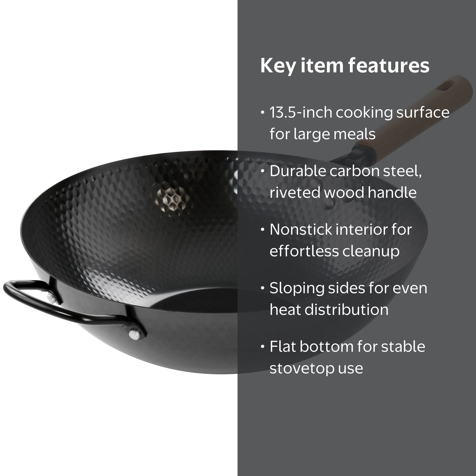 Oster Bressler 13.5in Carbon Steel Wok with Wooden Handle - Metal