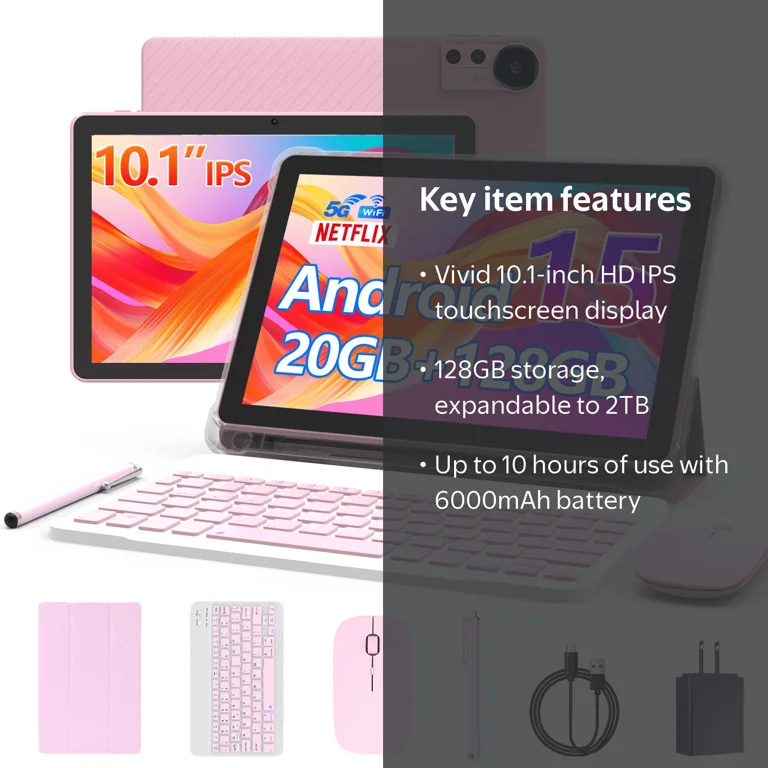 CUPEISI, Android 15 Tablet, Pink, 10.1 inch, 20GB RAM, 128GB ROM