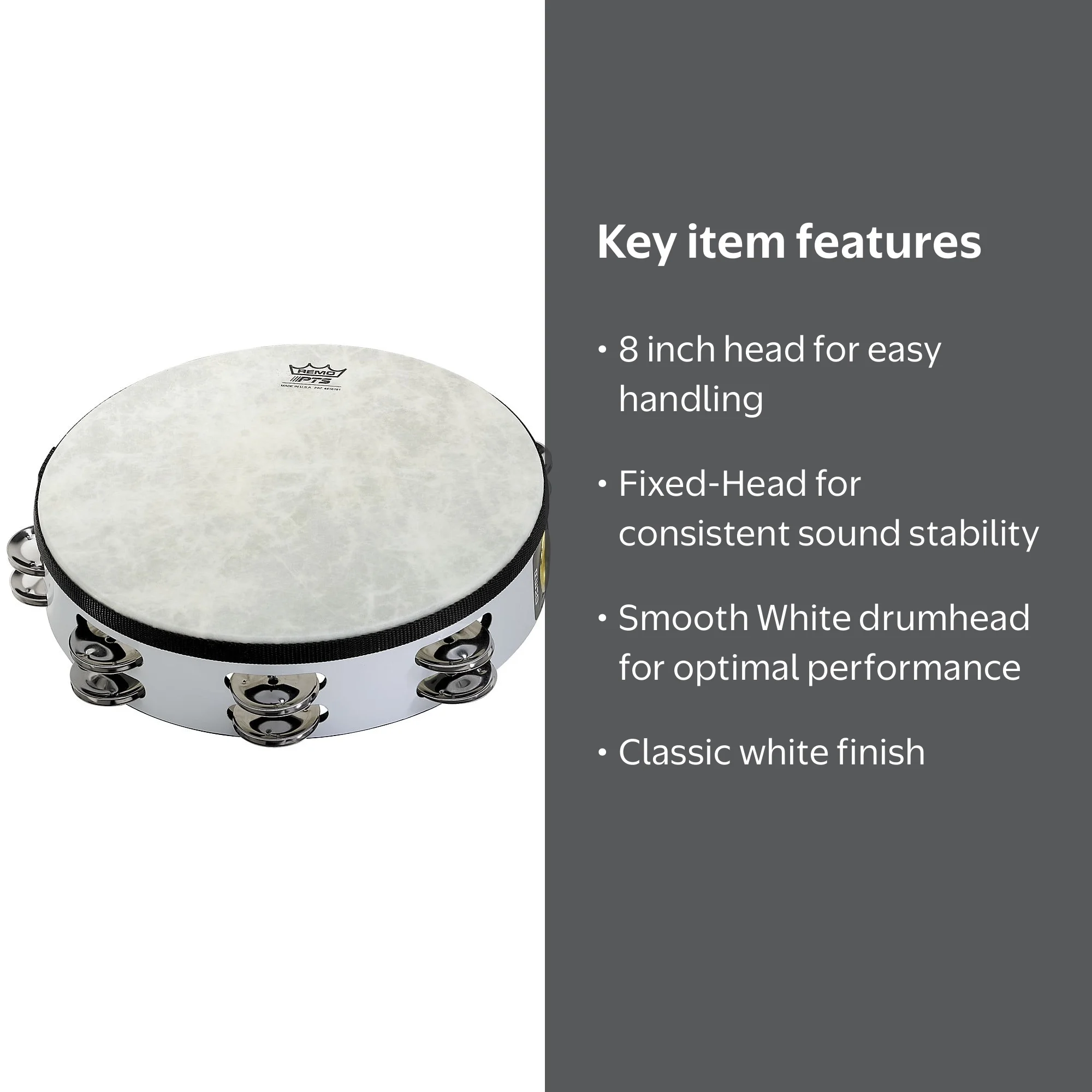 Remo Fixed-Head Tambourine White 8