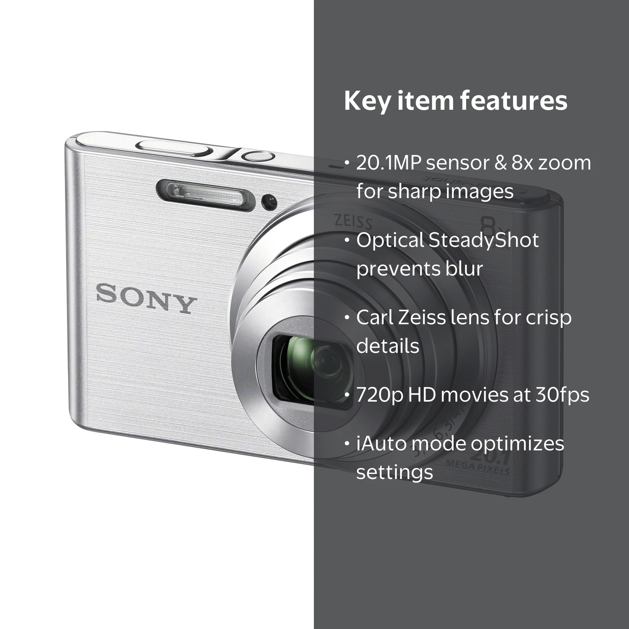 Sony Cybershot W830 20.1MP 8x Zoom Compact Digital Camera Silver