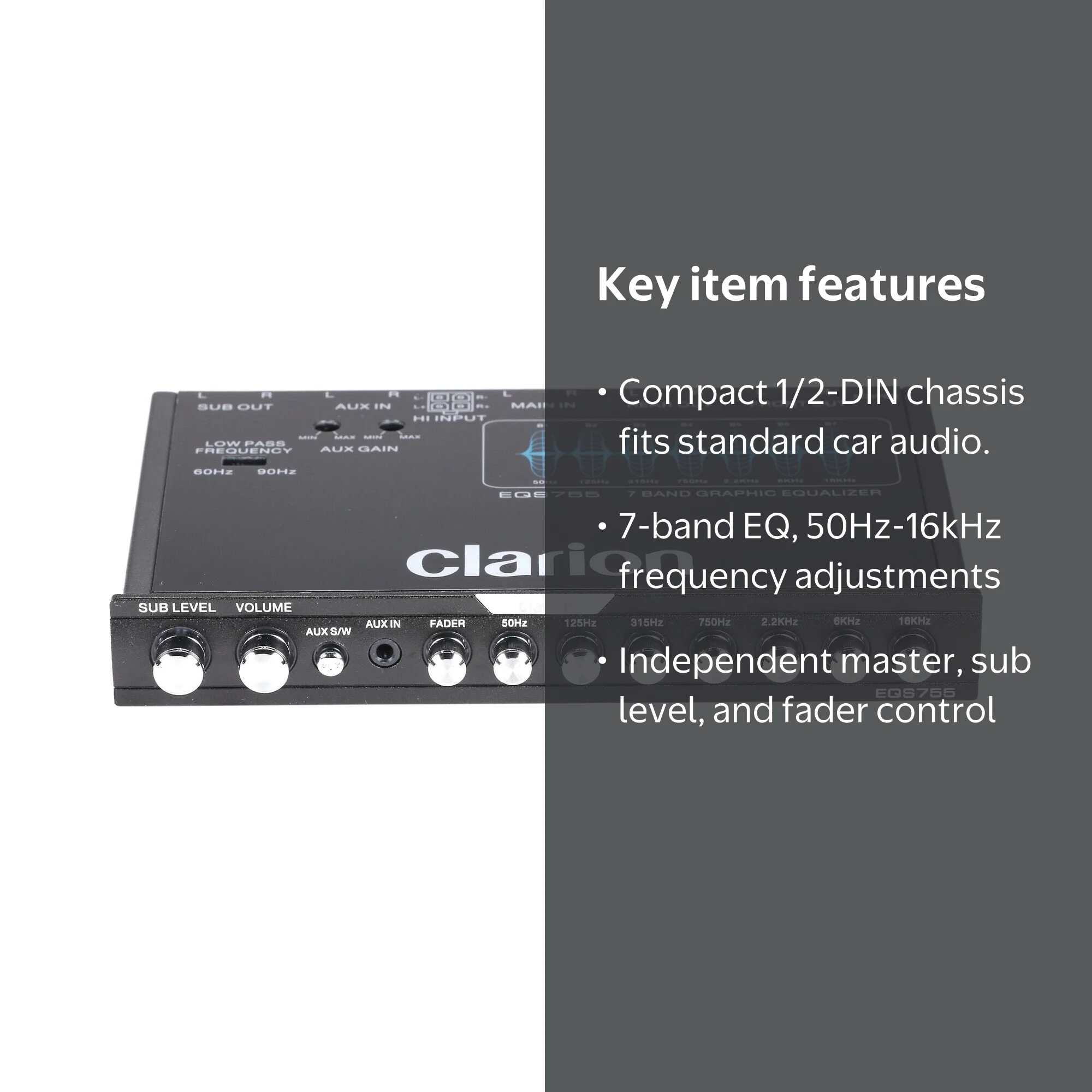 Clarion, Car Equalizer Crossover, 1/2-DIN, 7-Band Graphic EQ