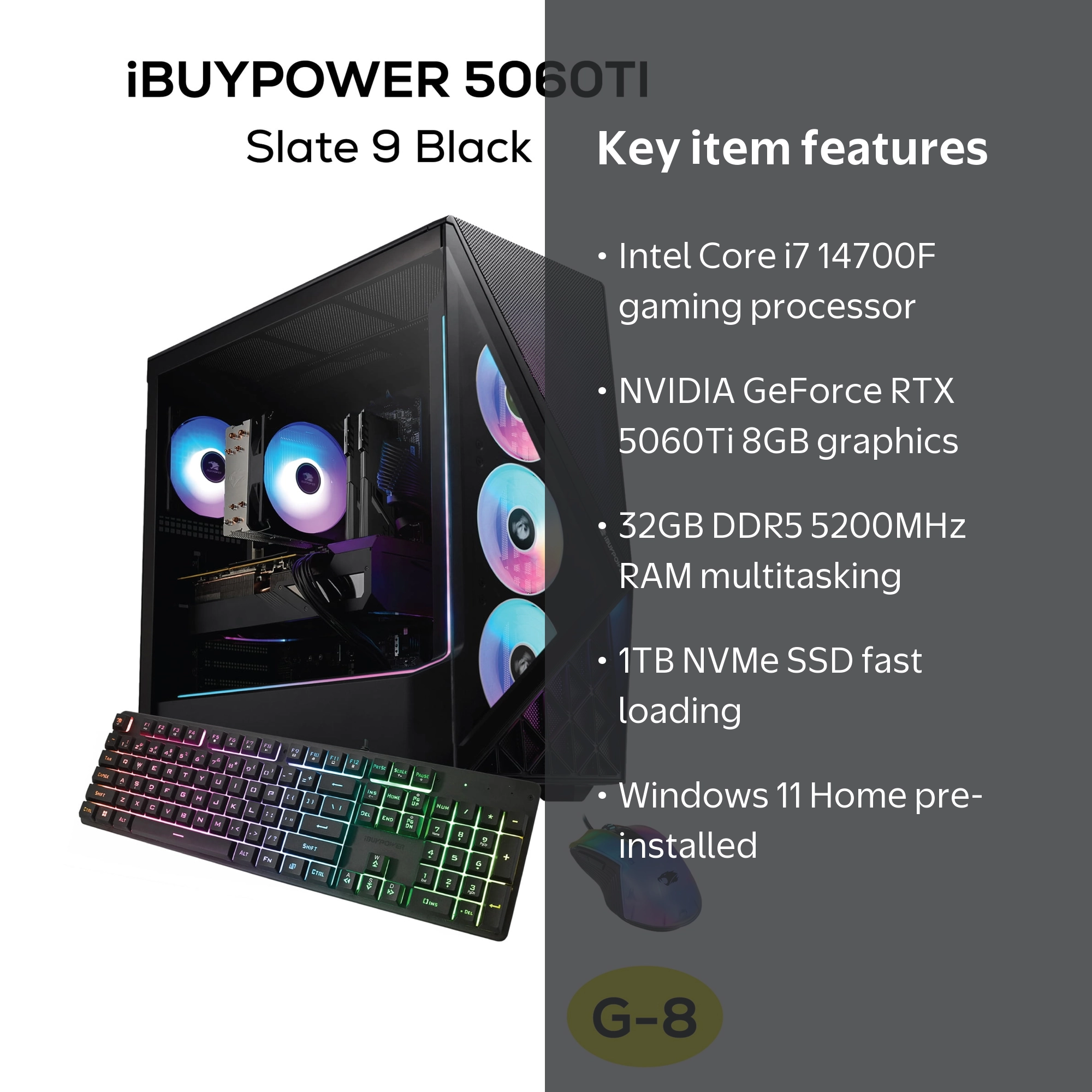 iBUYPOWER Slate Gaming PC Desktop, Intel Core i7 14700F, NVIDIA