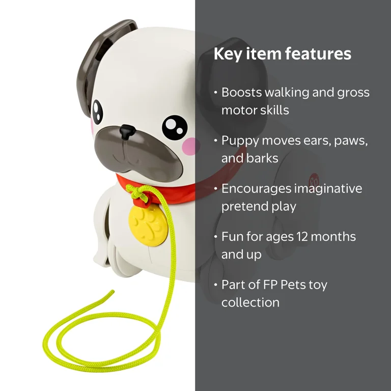 Fisher-Price Walk-the-Pup Pug, pull-along toy with motion and