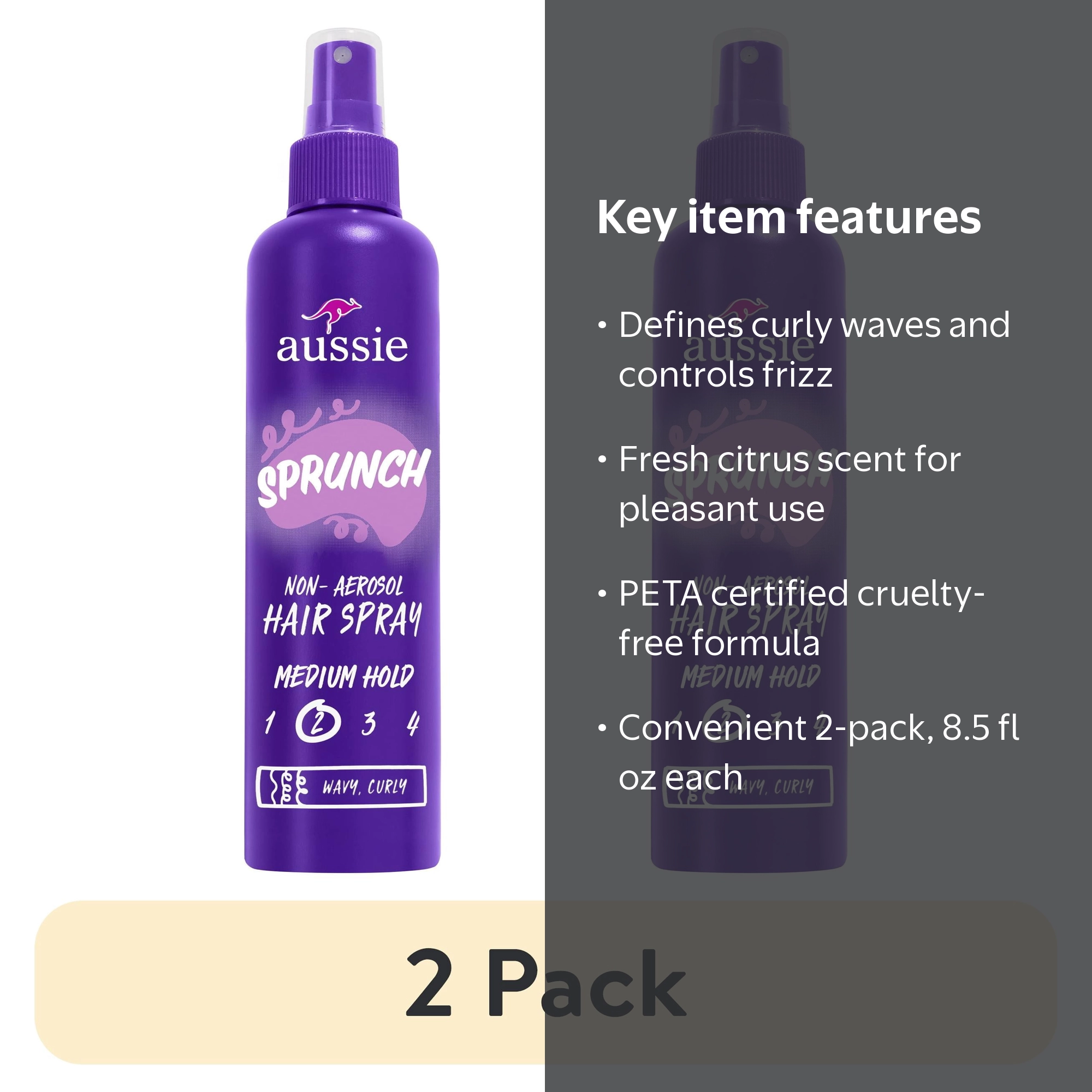 2 pack) Aussie Sprunch Non-Aerosol Hair Spray for Curly Hair and
