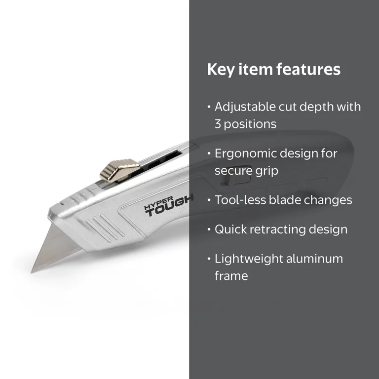 Hyper Tough Utility Knife with Retractable Blade, 3 Cutting