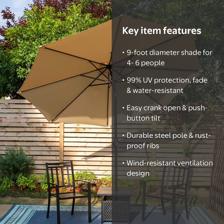 9 foot patio umbrella sale 9-Foot Outdoor -Hexagonal Basic Push-Tilt frame and pole set adds relaxing shade and a fresh pop of color to your garden Ayge 9 FT Patio Umbrella