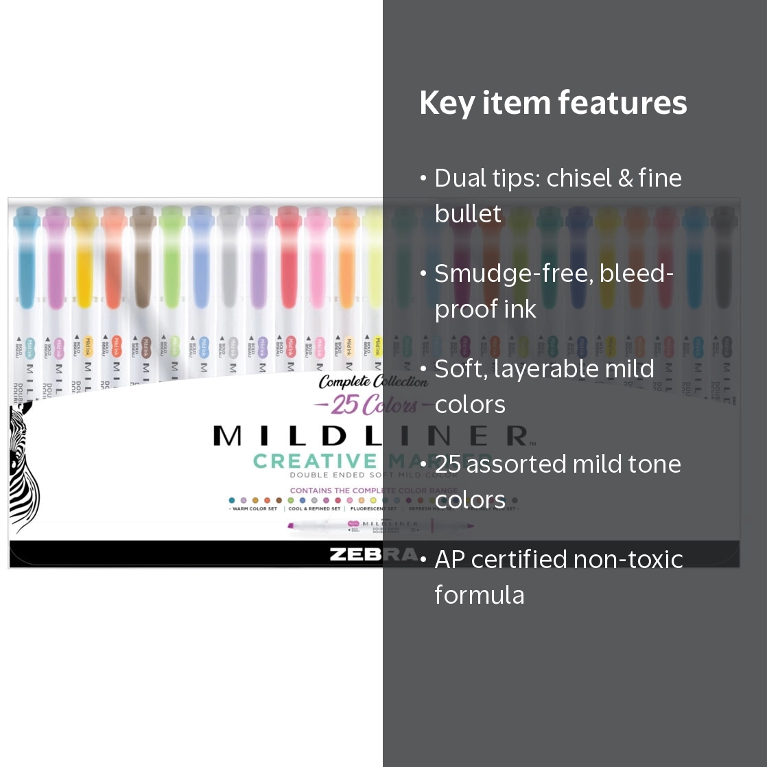Zebra Pen Mildliner Double-Ended Creative Highlighter Set, 25ct
