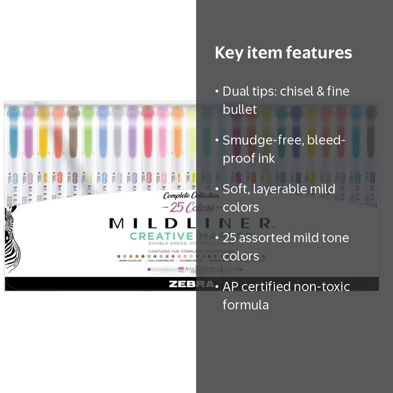 Zebra Pen Mildliner Double-Ended Creative Highlighter Set, 25ct