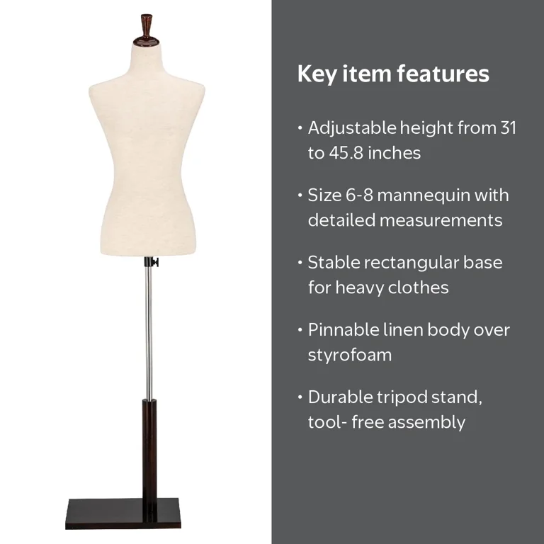 ladies dress form mannequin VINGLI Size 6-8 Female Form, Adjustable with Wood Stand, White SCH006193_LEG_XXL