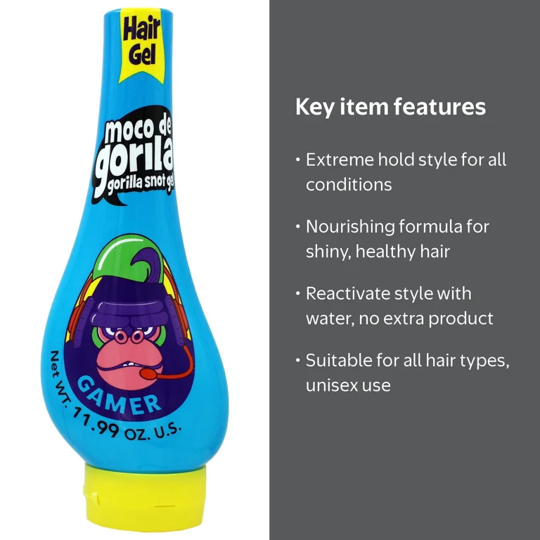 Moco de Gorila Gamer Hair Gel, 11.9 oz, Unisex, Long-Lasting Hold