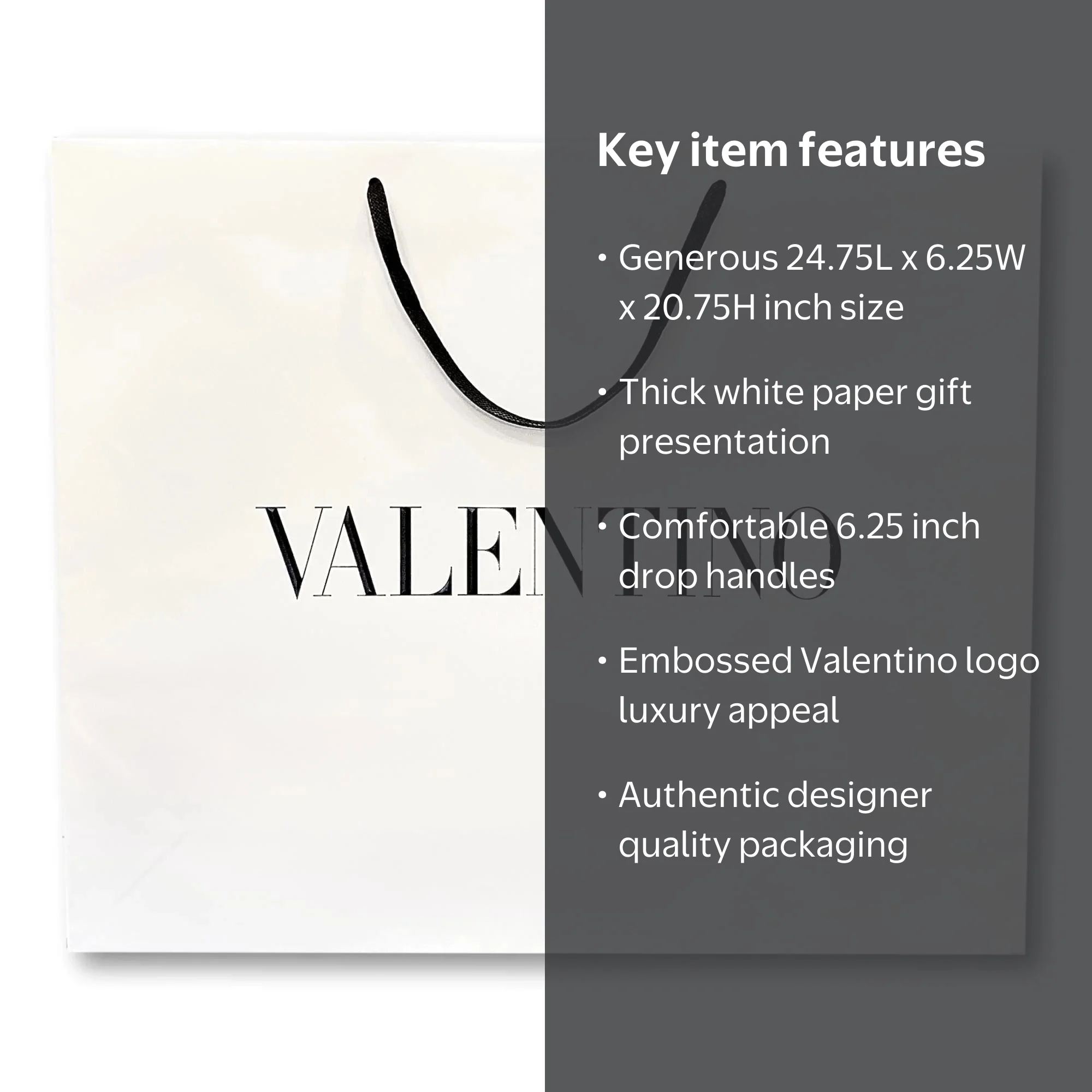 Valentino Shopping Gift Bag, White Paper, Embossed Logo, Large