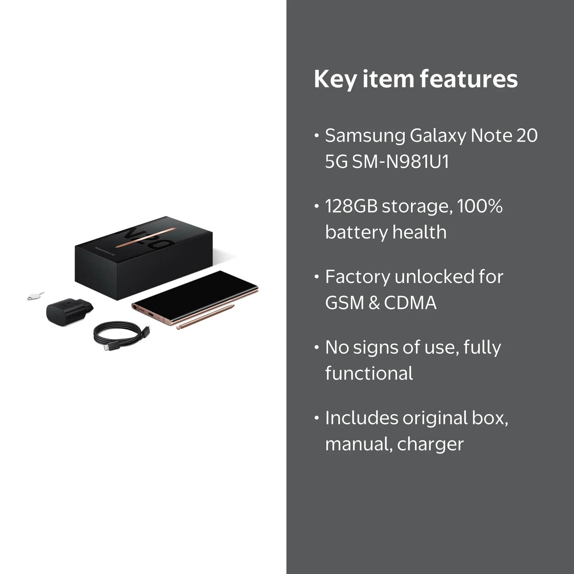 Samsung Galaxy Note 20 5G, Fully Unlocked, 128GB, SM-N981U1