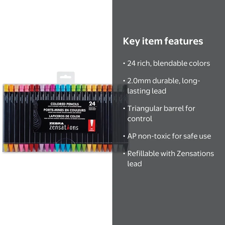 Zebra Pen, Mechanical Colored Pencils, 2.0mm Point, 24-Count