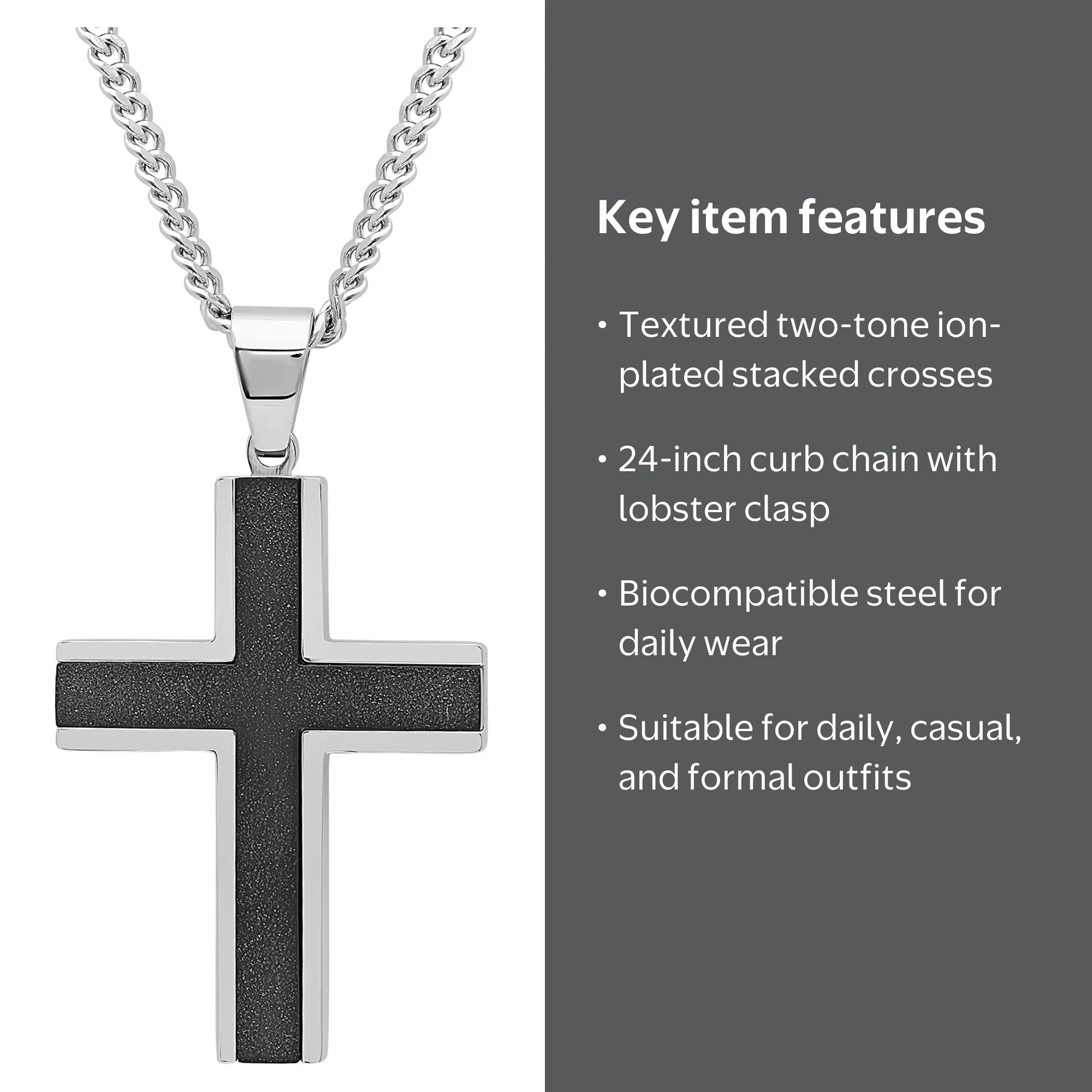 Believe by Brilliance Men's Stainless Steel Cross Pendant Necklace