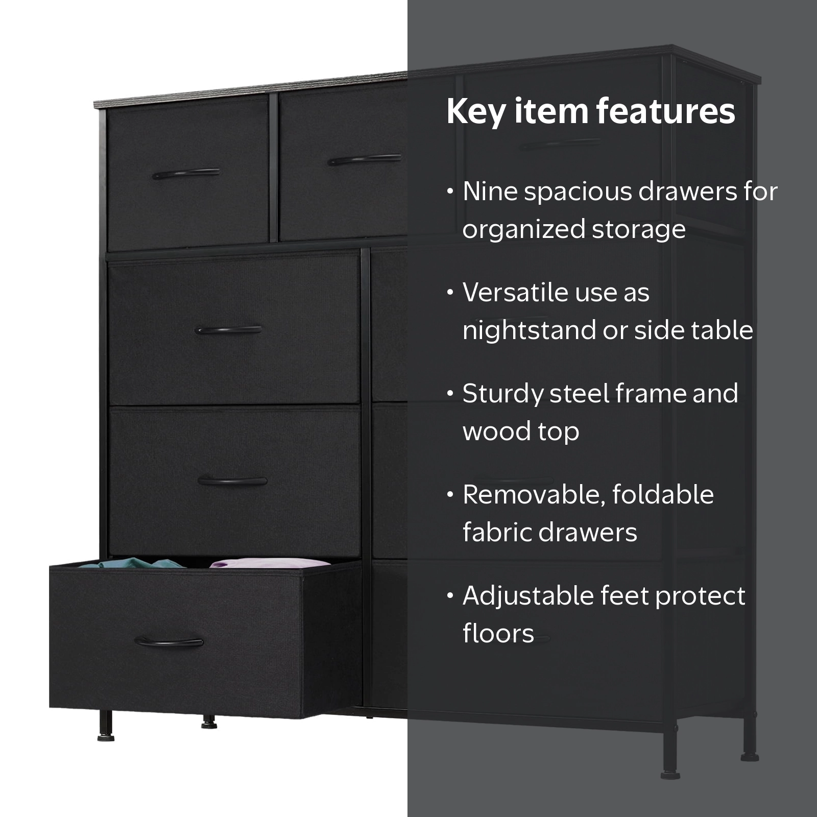 edx, Dresser, 9 Drawer Wide Chest of Drawers, Black - Walmart.com