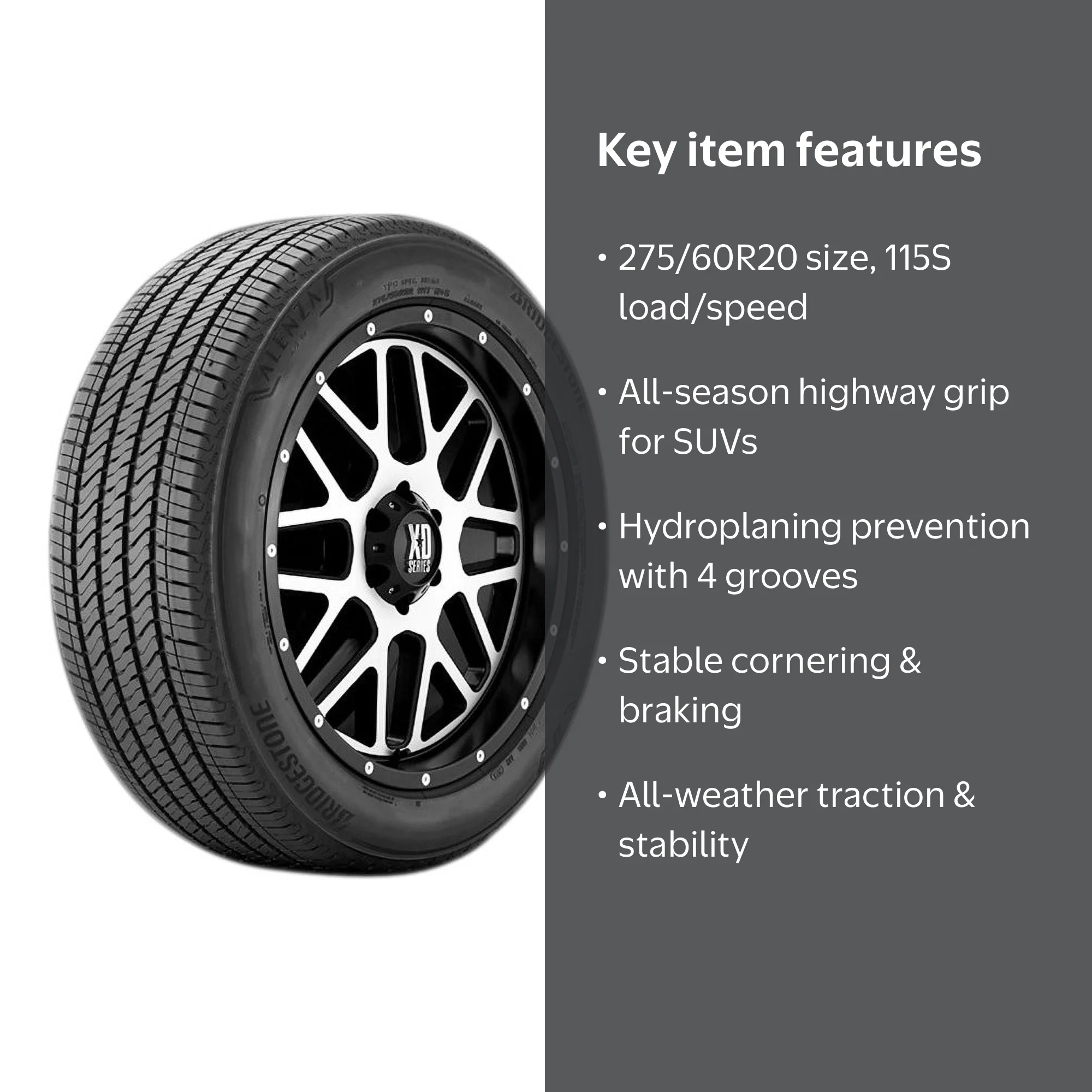 275/60R20 Bridgestone Alenza A/S 2 115S SL Black Wall Tire
