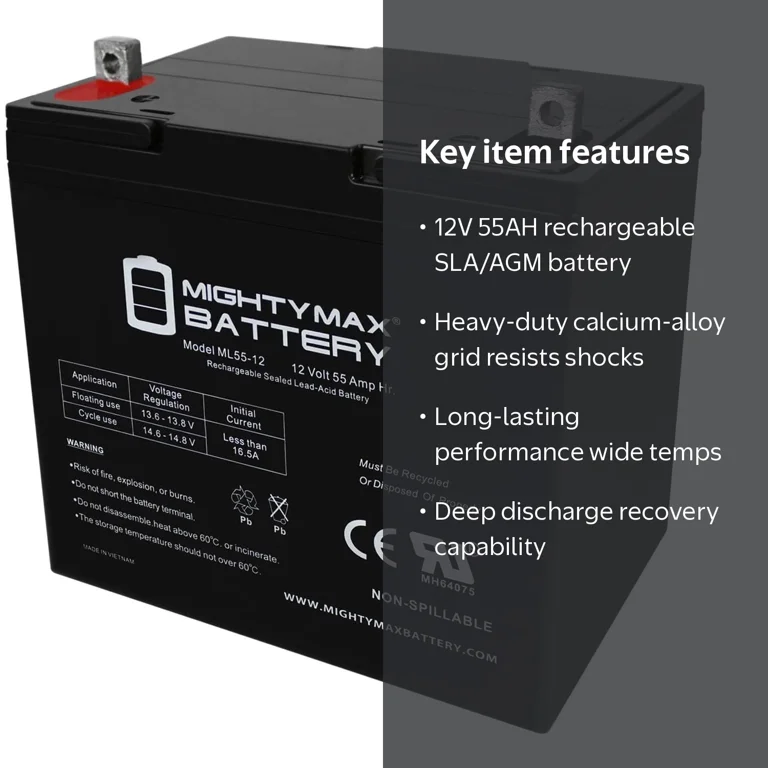 12V 55Ah SLA Battery Replaces AGM BCI Group 34/78 Car and Truck