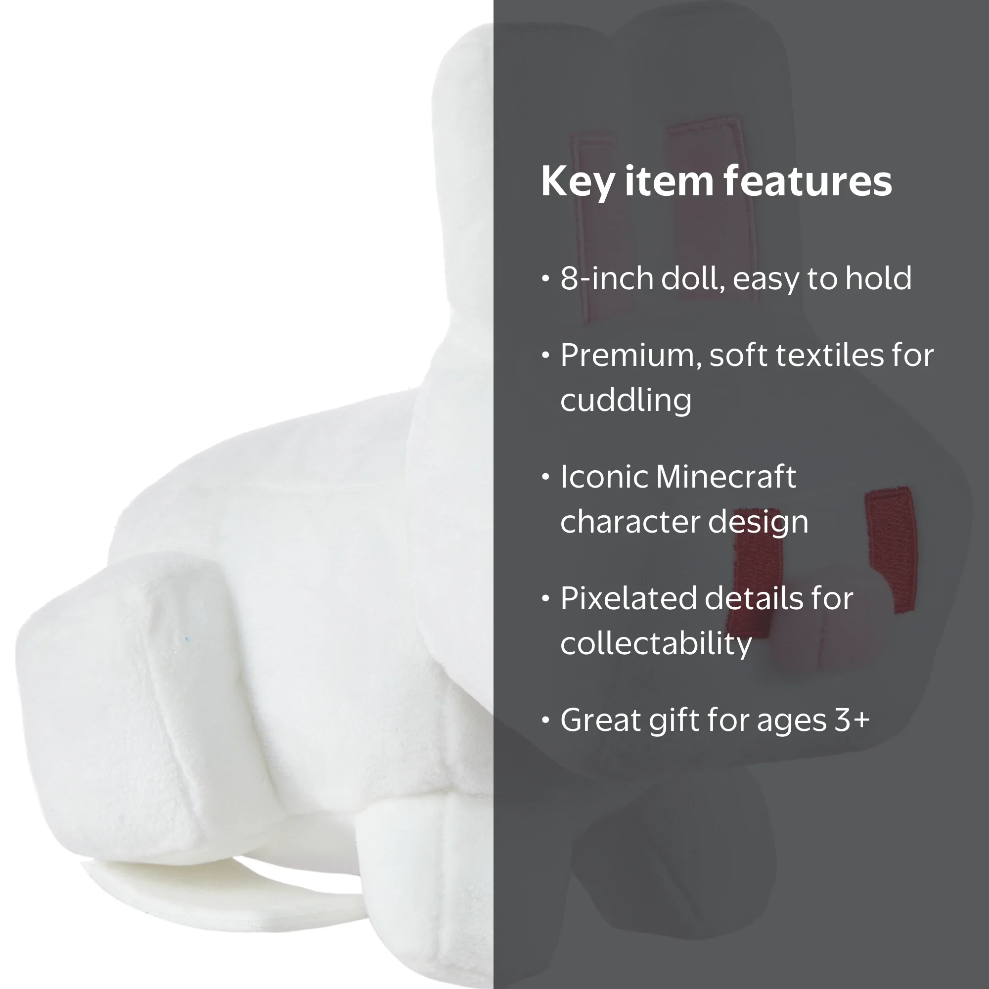 Minecraft Plush White Rabbit Toy, 8-inch Soft and Snuggly