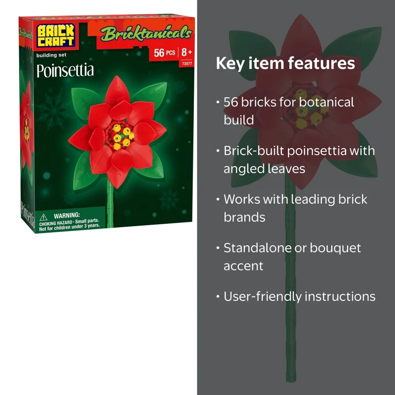 Brickcraft Bricktanicals Poinsettia Building Kit (56-Piece Set